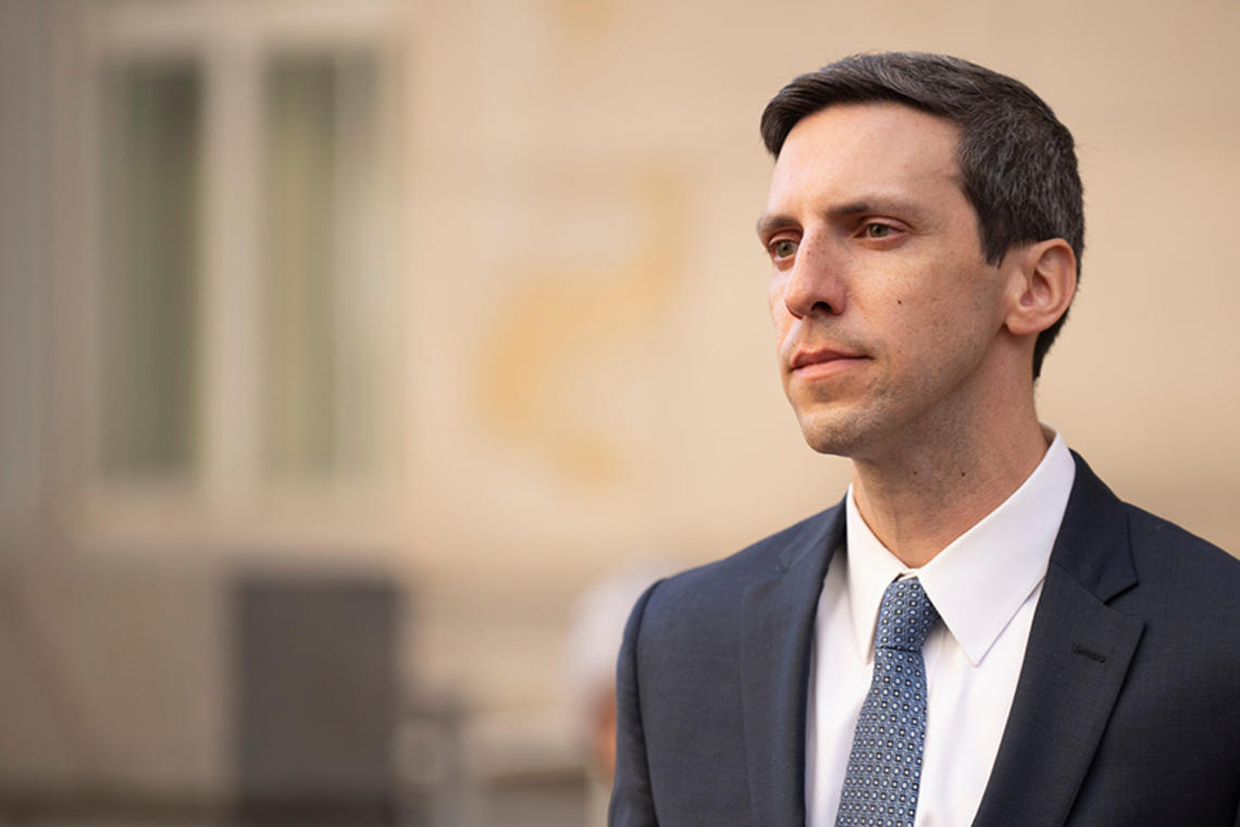 P.G. Sittenfeld leaving the courthouse in Cincinnati in October 2023