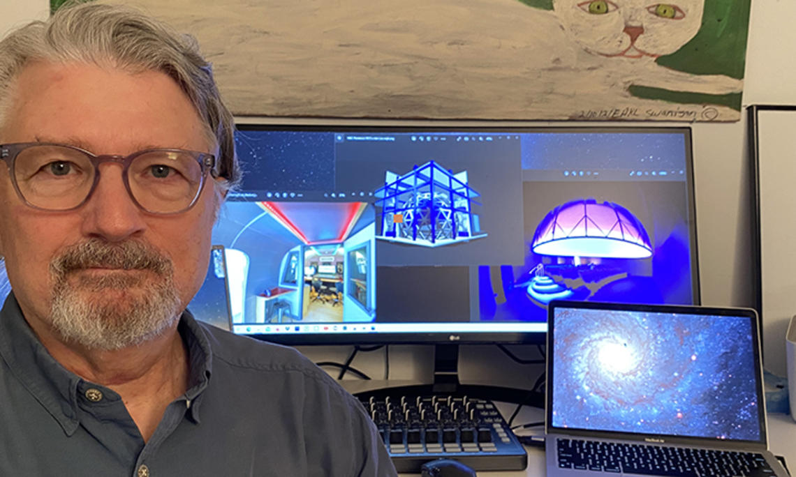 TOW_DavePentecost.jpg This is a photo of Dave Pentecost in front of the computer screens where he's working on the planetarium.