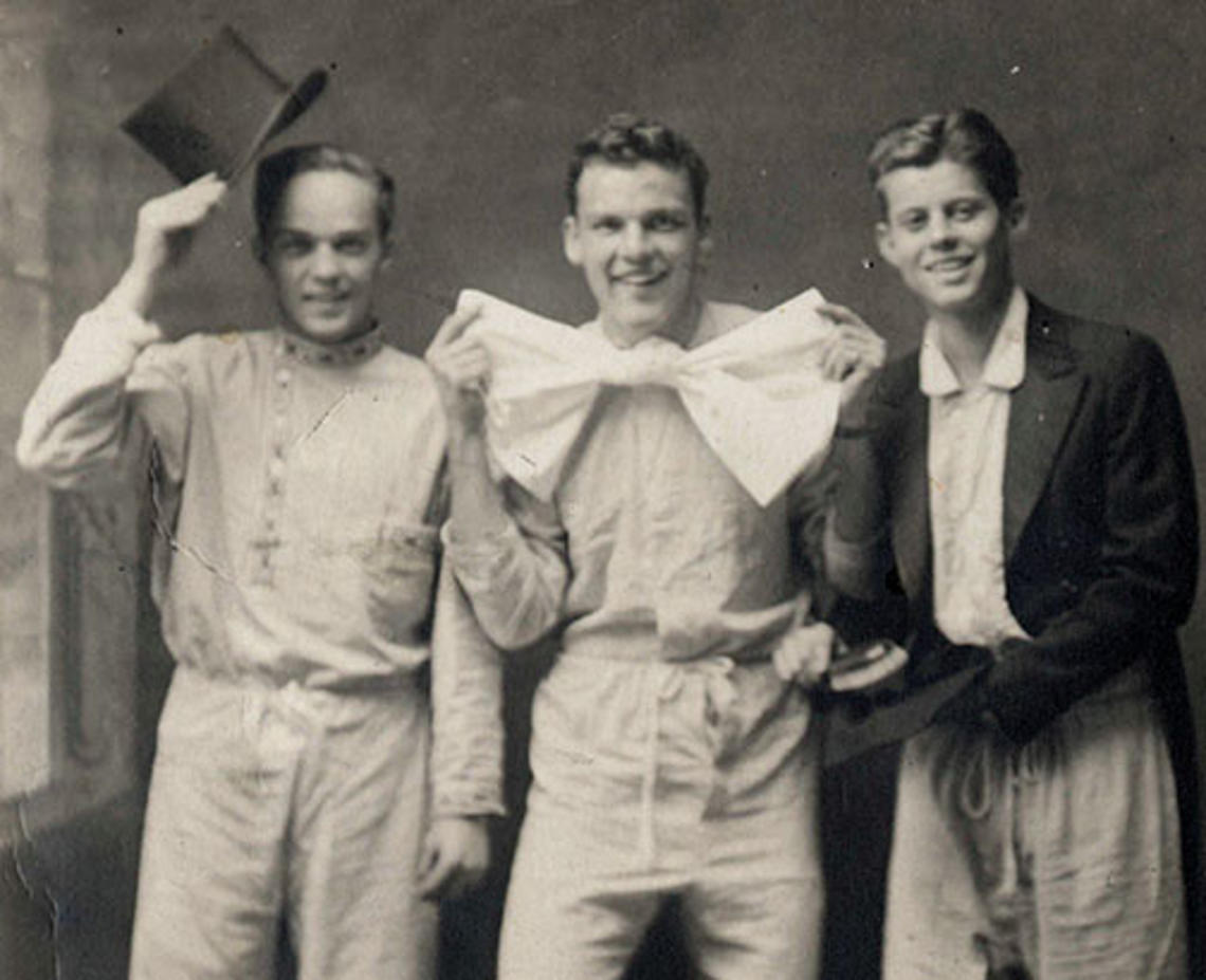 In 1935, John F. Kennedy, right, posed with Rip Horton Jr. ’39, left, and Kirk LeMoyne Billings ’39 for a Christmas card.