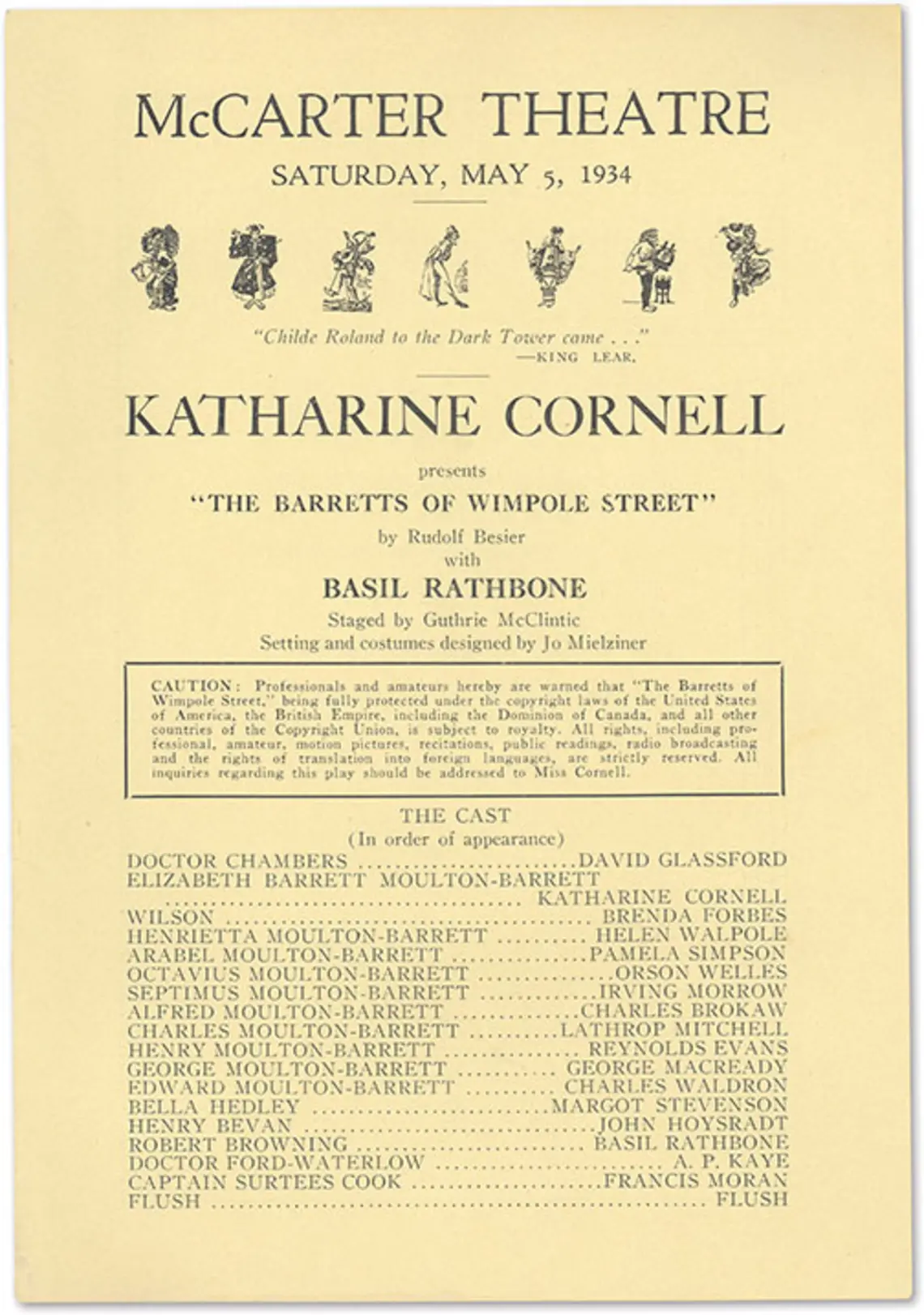 Playbill listing Orson Welles in his first American role.