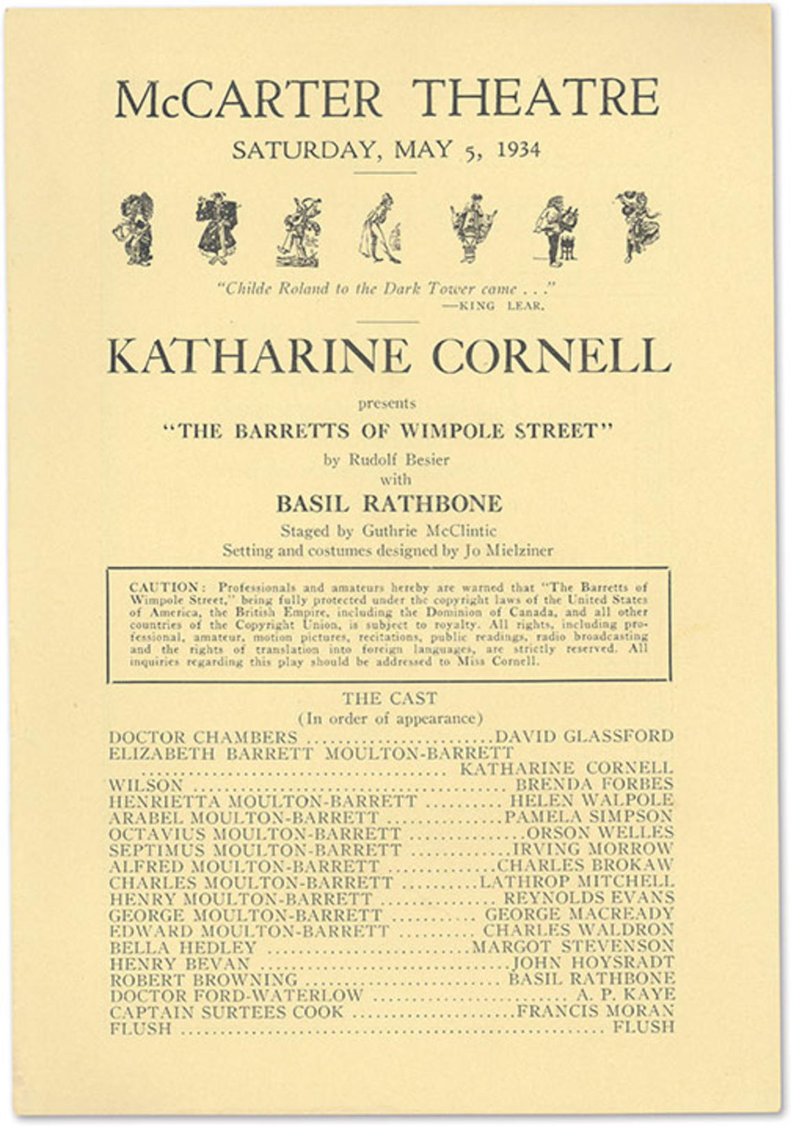 Playbill listing Orson Welles in his first American role.