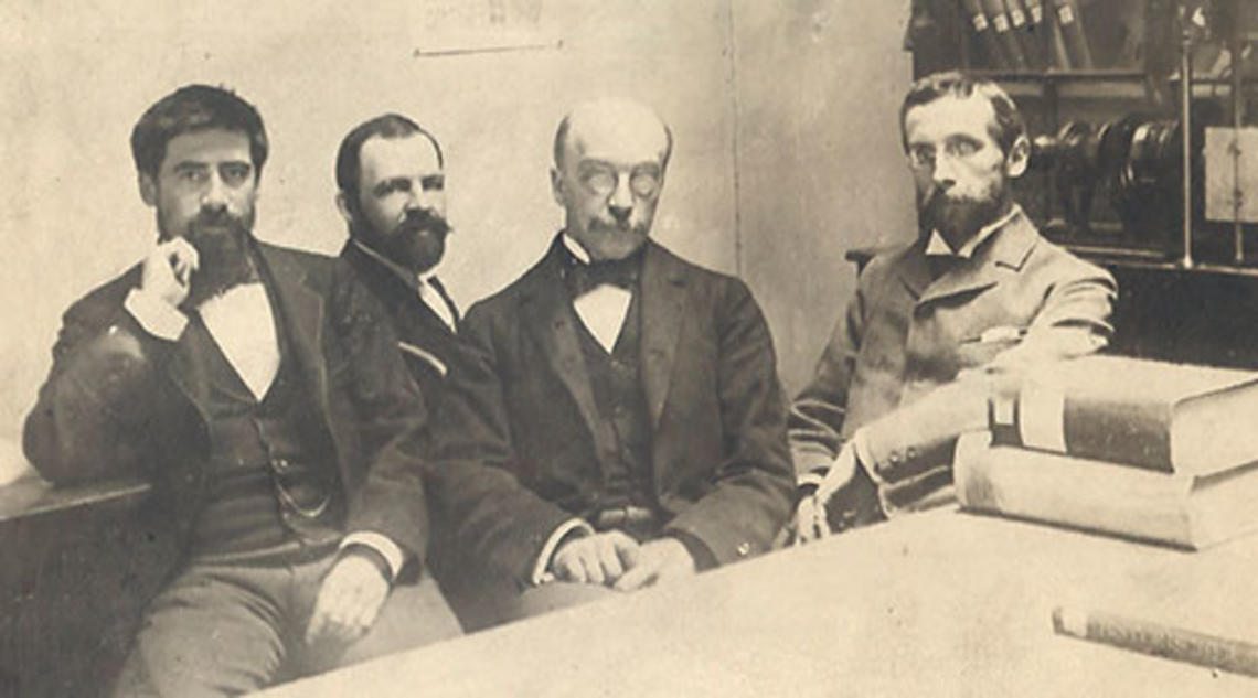 John Bach McMaster, third from left, with other history professors at Penn, about nine years after he left Princeton.