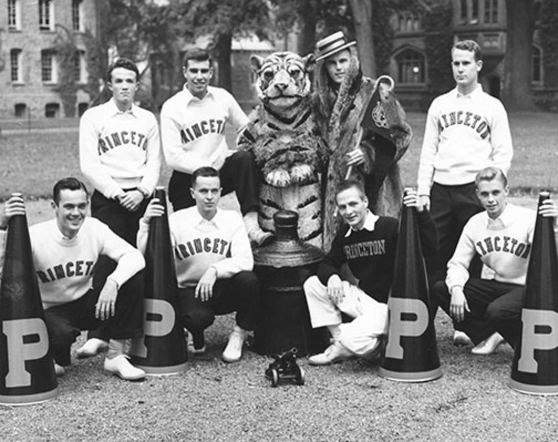 Cheerleaders — along with the Princeton Tiger and “Princeton Charlie” ­— in 1950.