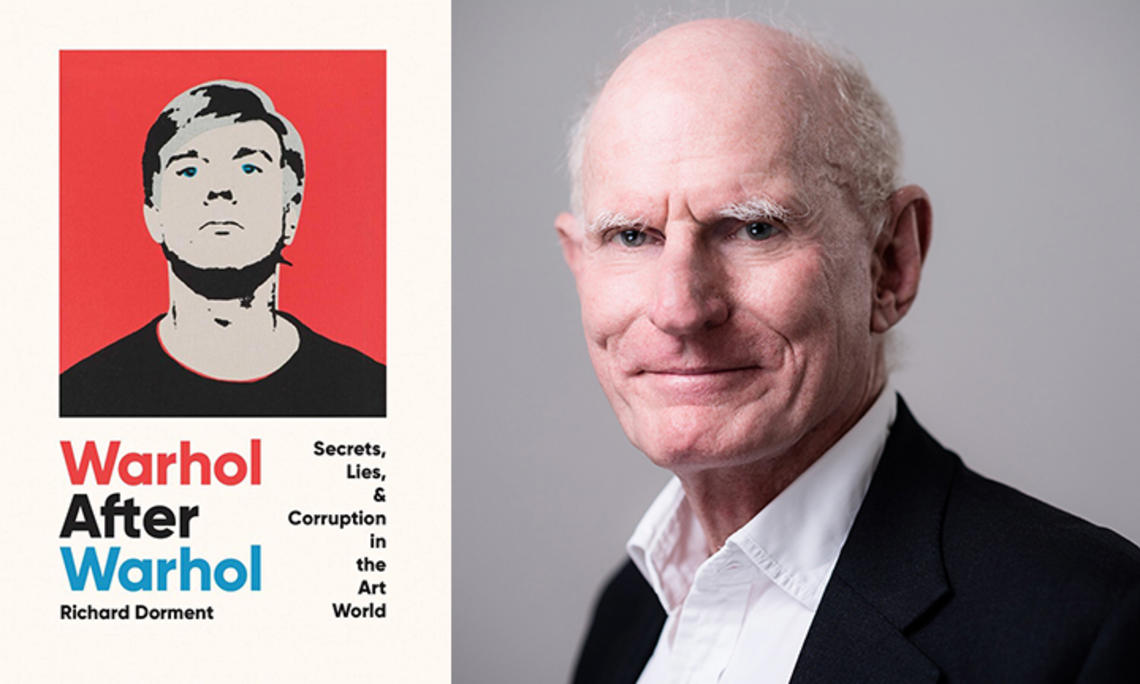 Left, the cover of "Warhol After Warhol"; right, Richard Dorment.