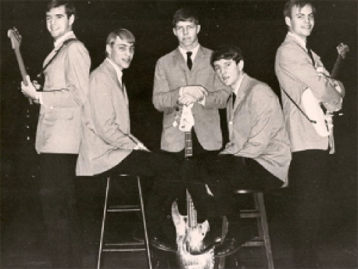 Randy Hobler â68, left, with his undergraduate bandmates Marty Faletti â68, Bill McCabe â67, Kit Hinsley â67, and Pete Stockman â68. (Courtesy Randy Hobler)