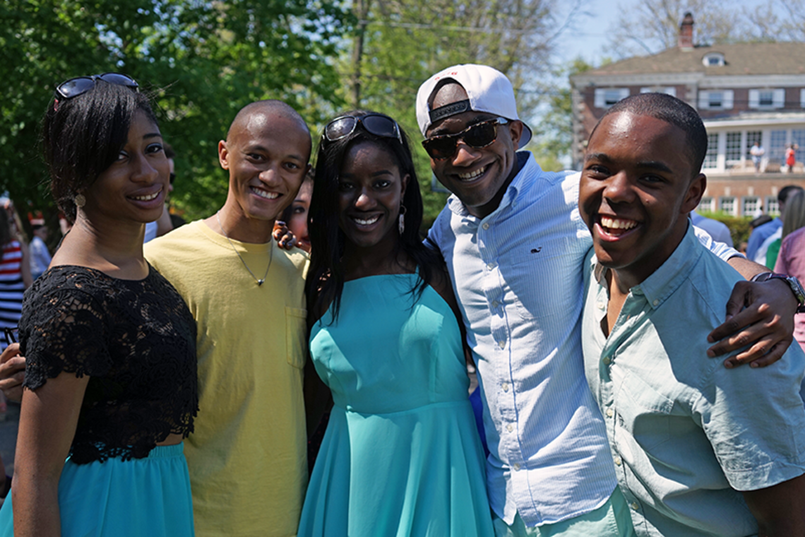 From left, Ijeoma Madubata ’15, Lorenzo Laing ’16, Sylvia Okafor ’16, Jameil Brown ’16, and Shawon Jackson ’15