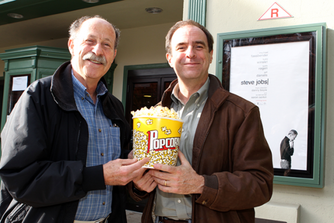 Professor Michael Littman, left, with PAW senior writer Mark F. Bernstein â83, says that Steve Jobs was a skilled designer, as well as a master of marketing. (Beverly Schaefer)