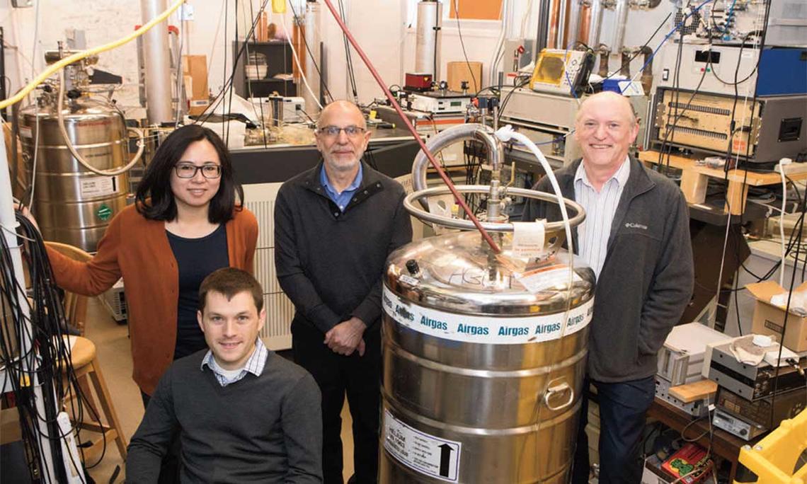 From left: Quantum scientists Nathalie de Leon, Jeffrey Thompson, Robert Cava, and Stephen Lyon.