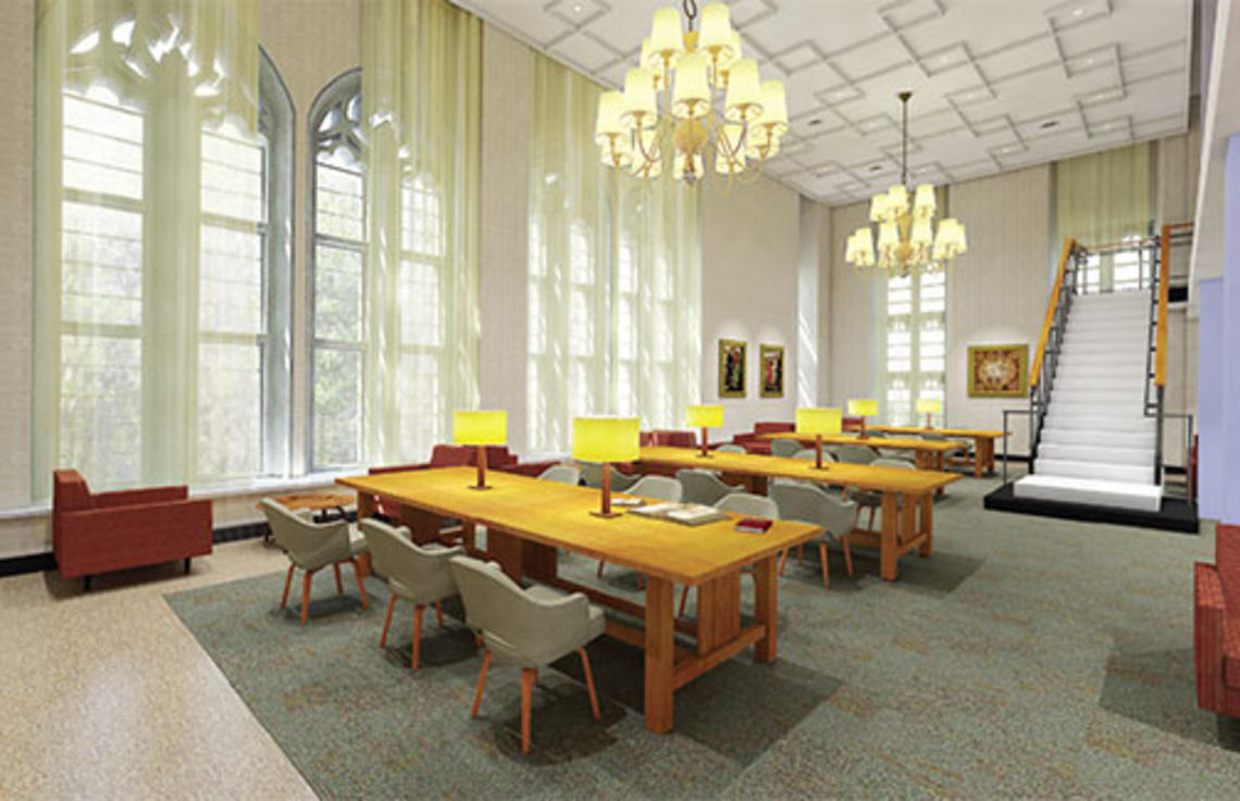 The Firestone Library renovation includes the creation of stunning new spaces, such as the third-floor reading room shown in this rendering.