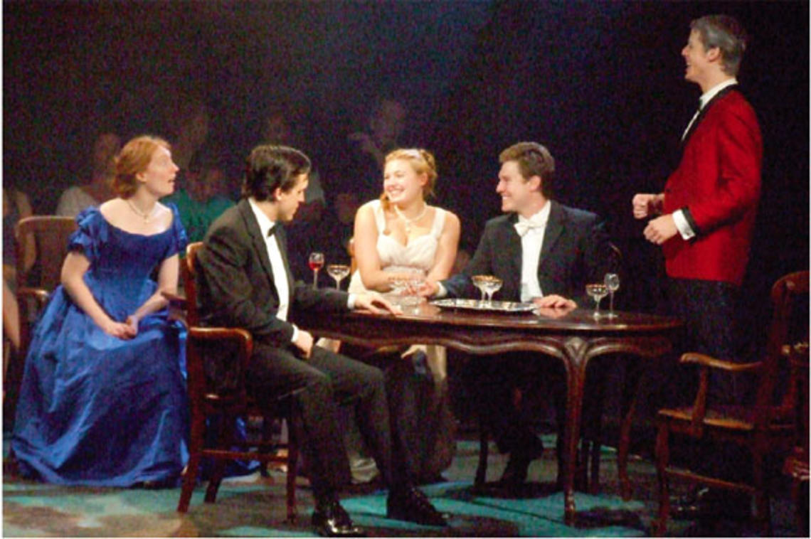 prez.jpg A scene from J. B. Priestley’s An Inspector Calls. From left to right are Heather May ’10; John Hardin, New York University; Tara Richter Smith, New York University; Tyler Crosby ’09; and Aaron Strand, New York University.