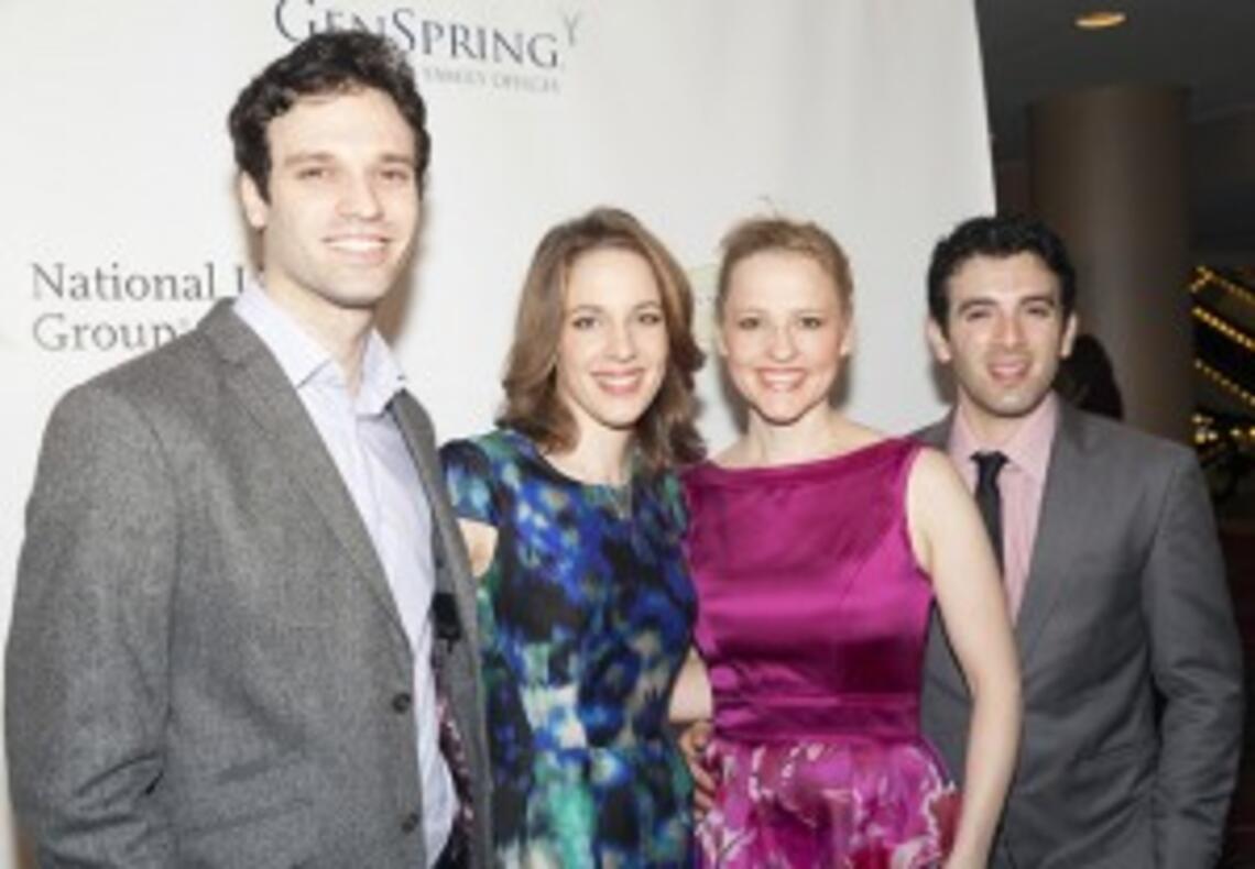 Jarrod Spector â03, far right, with Beautiful castmates, from left, Jake Epstein, Jessie Mueller, and Anika Larsen. (Lev Radin/Shutterstock.com)