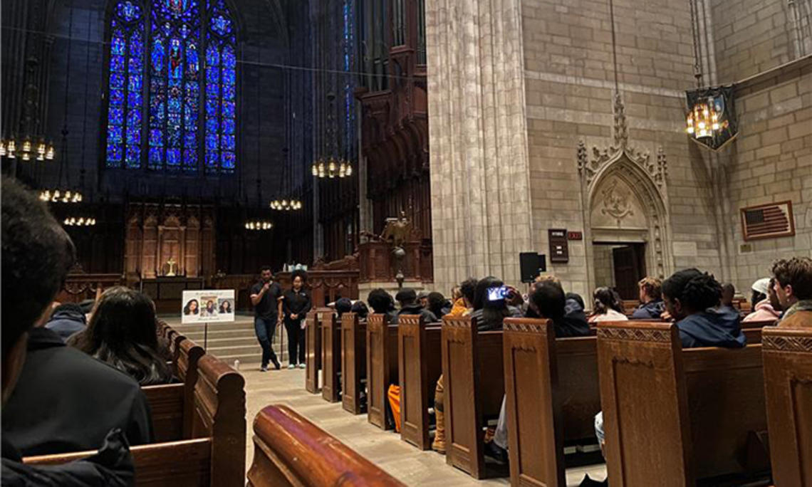 Attendees remember Misrach Ewunetie ’24 at a vigil in the Chapel on Monday.