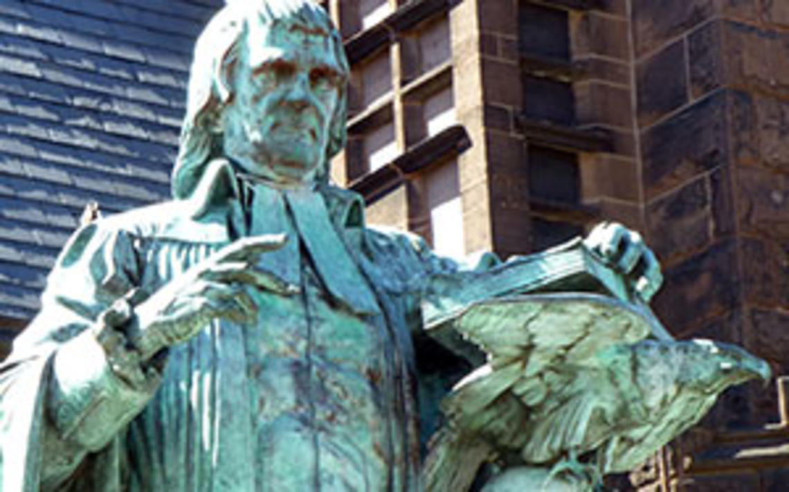 The statue of John Witherspoon, outside East Pyne. 