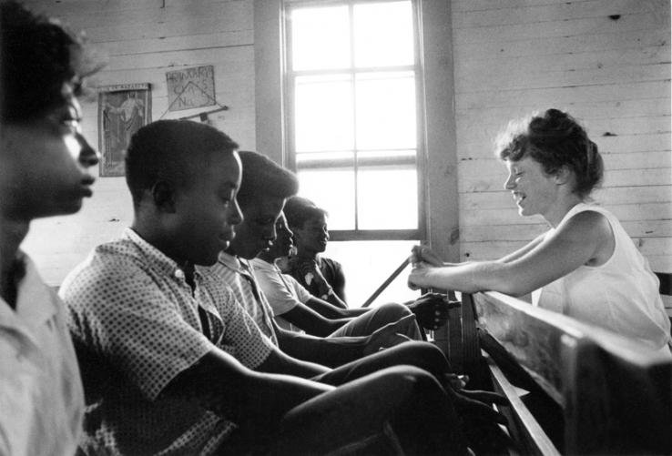 Freedom School, Mileston. Mississippi Summer Project, 1964:  Edie Black, volunteer from Smith College, teaches freedom school at Mileston, a community of independent black farmers in the Mississippi Delta near Lexington.
