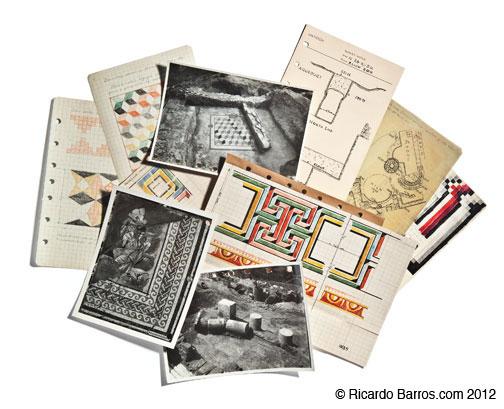 Field notebooks from the ­excavations include ­photographs, measured drawings, and colored depictions of geometric mosaics.