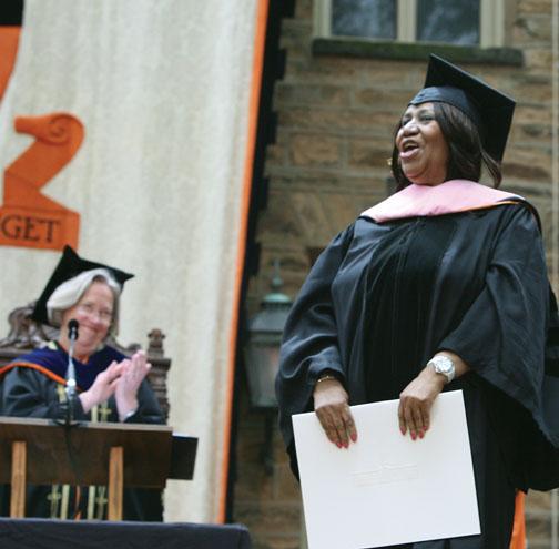 Aretha Franklin — now Dr. Franklin — draws cheers and applause.