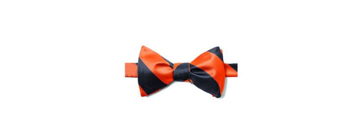A black and orange striped bow tie.