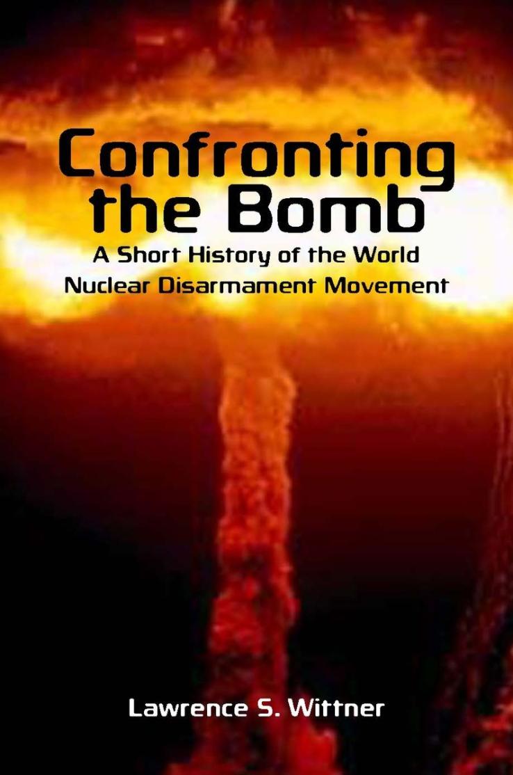 This is the cover of "Confronting the Bomb, with a photo of a reddish explosion.