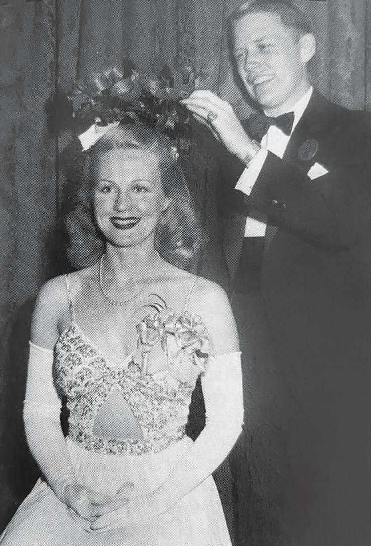 Actress Virginia Mayo is crowned by class president J. Lewis Kirby Jr. ’46