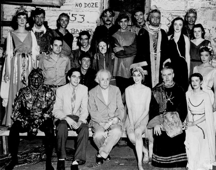 Albert Einstein with the cast of a University Players production of The Tempest circa 1953