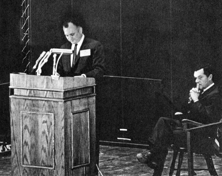 Walter Hickel at the Jadwin podium March 5, 1970