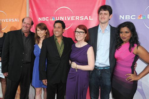 Kemper, second from left, with “Office” co-stars, from left: Brian Baumgartner, Oscar Nuñez, Kate Flannery, Zach Woods, and Mindy Kaling, photographed at an NBC Universal party in Beverly Hills in 2010.