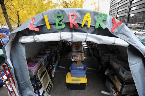 The People’s Library on Nov. 14, 2011, one day before police evicted Occupy Wall Street protesters — and the library — from Zuccotti Park.