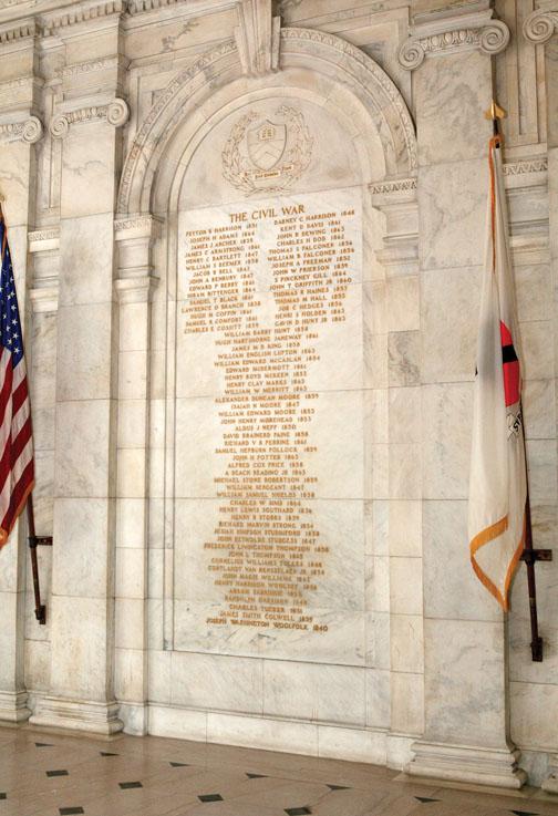 Memorial Atrium in Nassau Hall lists 70 alumni who died in the Civil War: 34 fighting for the Union, 36 for the Confederacy.