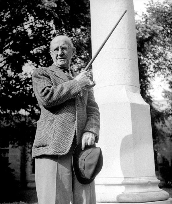 Christian Gauss in front of Princeton's Mather Sundial in 1946, the year he retired as dean of the college.