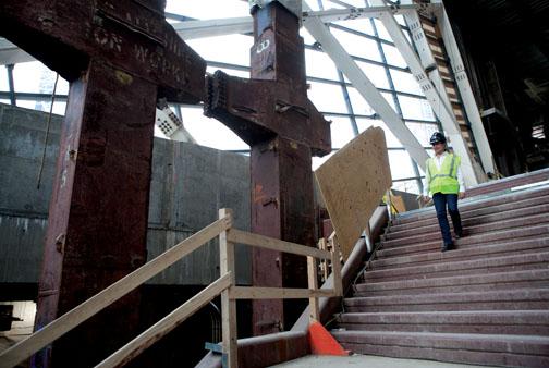 These “tridents,” remnants of the skeleton of the twin towers, will stand at the entrance of the Memorial Museum.