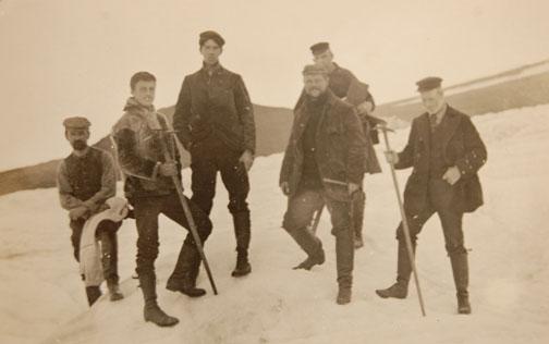Walter Wyckoff 1888, far left, joined Princeton biologists and geoscientists on an 1899 field study in Greenland. The group also delivered supplies to Adm. Robert Peary.
