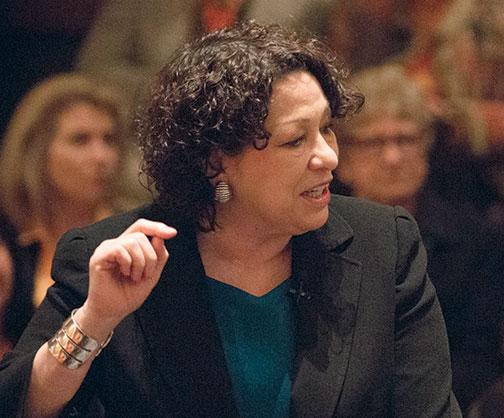 Justice Sonia Sotomayor ’76 taking questions in Richardson Auditorium.