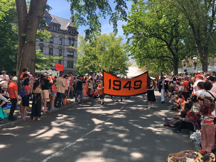 The 1949 banner is carried in the P-rade.
