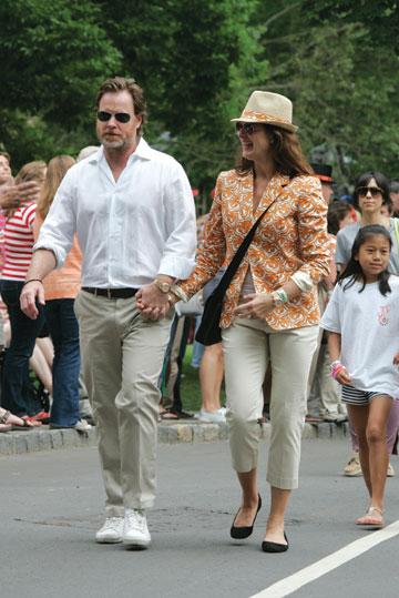 Actress Brooke Shields '87 and her husband, Chris Henchy, stroll down the P-rade route.