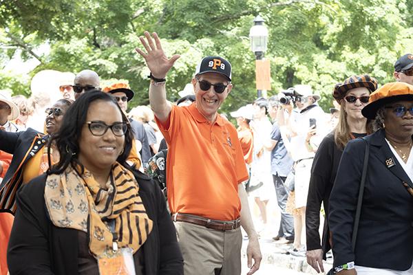 President Christopher Eisgruber ’83 marches in the P-rade.