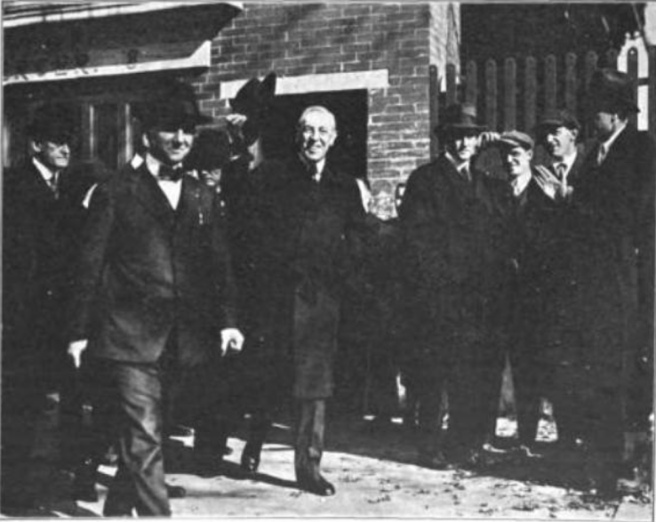 President Wilson coming out of the Engine House on Chambers Street, after Voting in the Election of 1917.