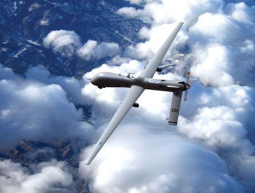 Unmanned MQ-1 Predator drone with Hellfire missiles