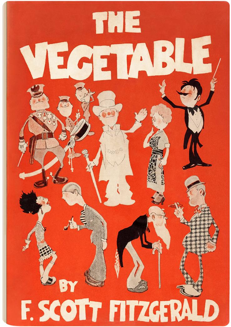 The cover of ‘The Vegetable’ from 1923, with cartoon figures of various people on an orange background.