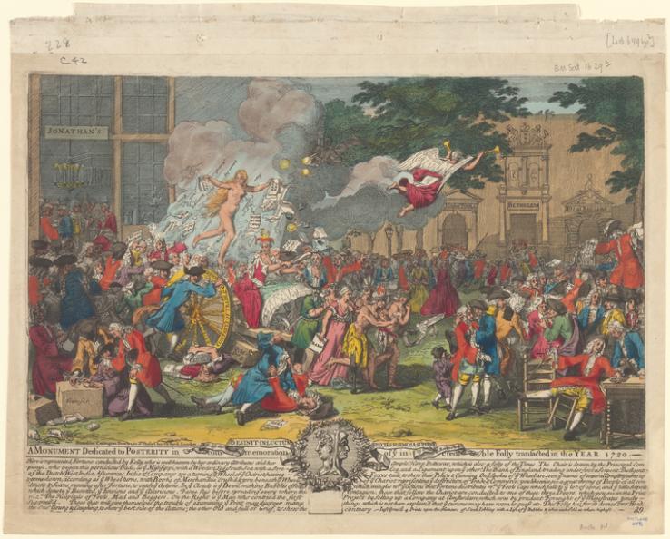 This print from the early 1700s shows a crowd in France with a cannon and what looks like an angel.