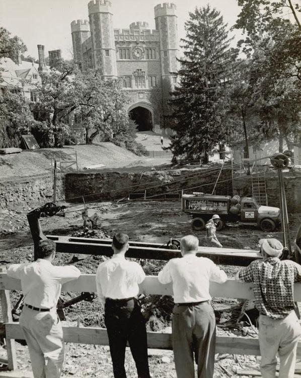 Near Blair Hall, viewers watch the construction of 36 University Place, which would serve as the primary home of the University Store until 2007.
