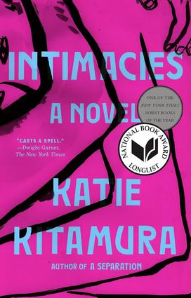 The cover of "Intimacies," dark pink with black lines.