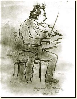 A lithography of Einstein playing violin 