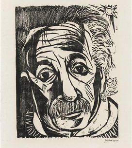 Woodcut of Einstein by Antonio Frasconi