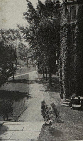 Campus Vista: View from over Cuyler Arch Showing Path to the Tennis Courts; Patton Hall on the Right.