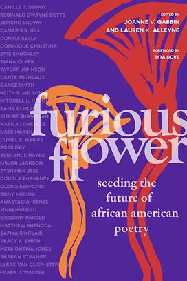 The cover of "furious flower," featuring a purple illustration of what might be flowers.