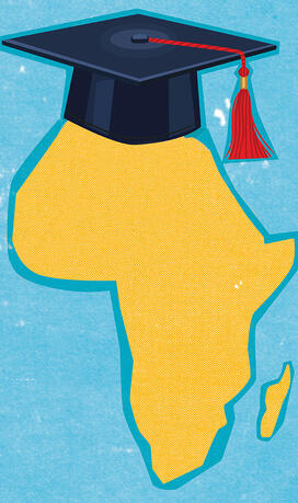illustration of Africa with a graduation cap on