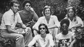 Jerrauld Jones ’76 with fellow bandmates in the summer of 1976, including, clockwise from left, Alejandro Gomez ’78, Jones, Thomas Carabasi ’77, Glenn McClelland, Rob Cooper, and Adolph Mares ’76