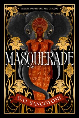 The cover of "Masquerade," featuring a drawing of a woman with an elephant.