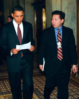 Chris Lu '88 with President Obama