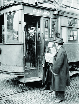 Face masks on public transit in Seattle, Washington. 